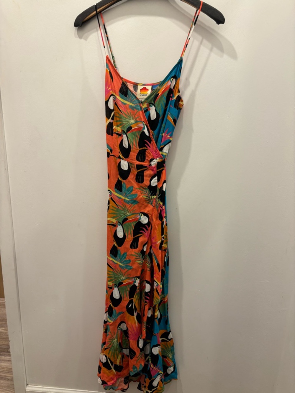 FARM Rio Tropical Toucan Maxi Dress in Orange, Teal & Pink
